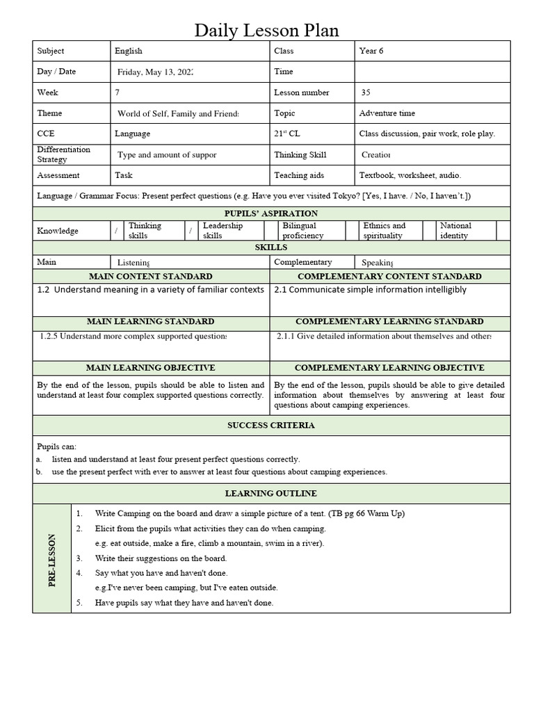 Lesson 35 TS25 | PDF | Lesson Plan | Learning