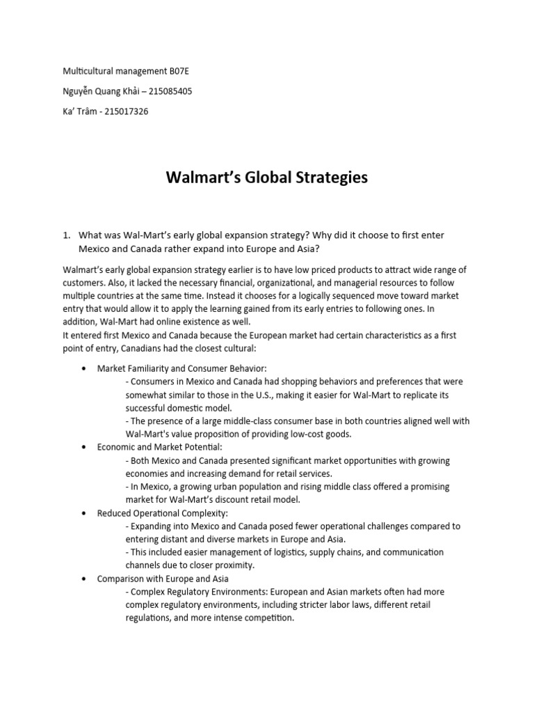 Walmart's Global Strategies Case - Multicultural Management B07E | PDF
