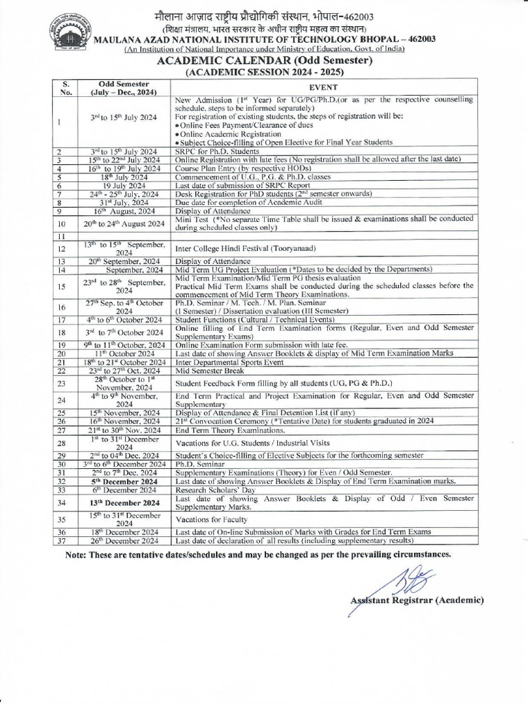 Approved Academic Calendar Session 2024 - 25 Odd - Even Semester | PDF