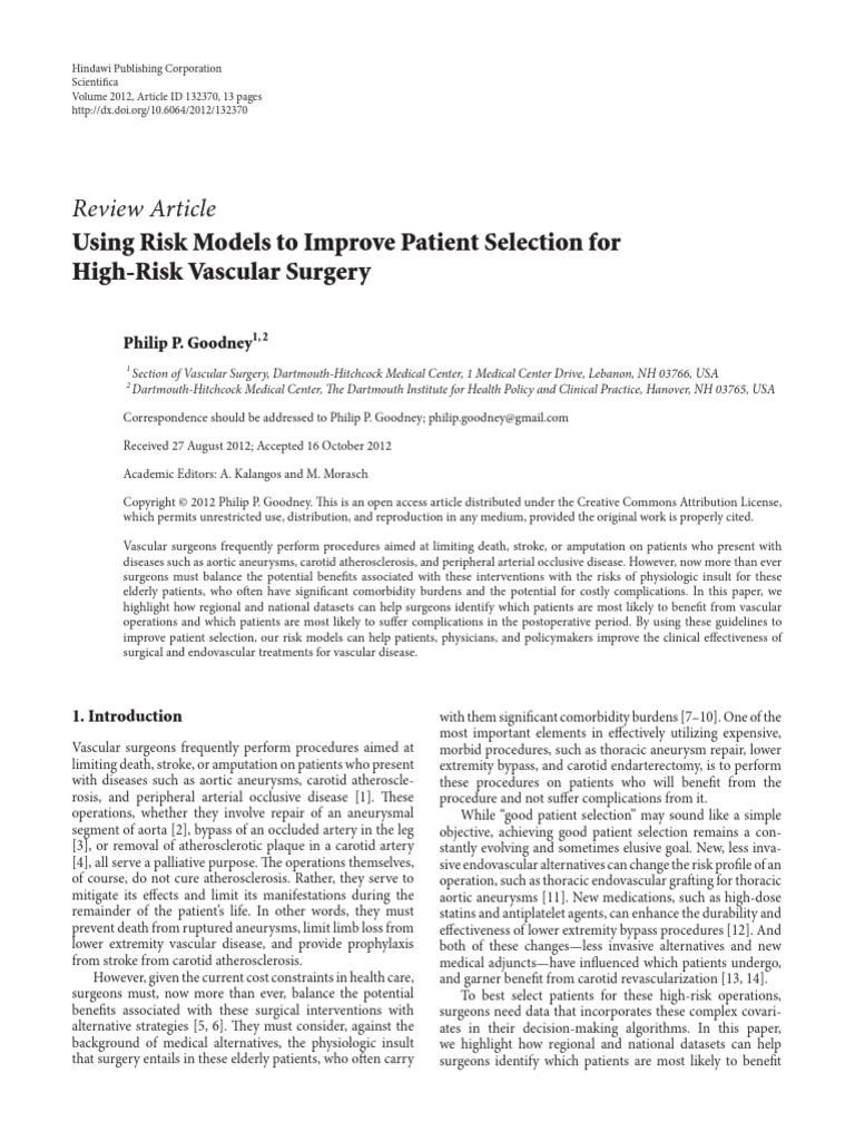 Using Risk Models To Improve Patient Selection For High-Risk Vascular ...