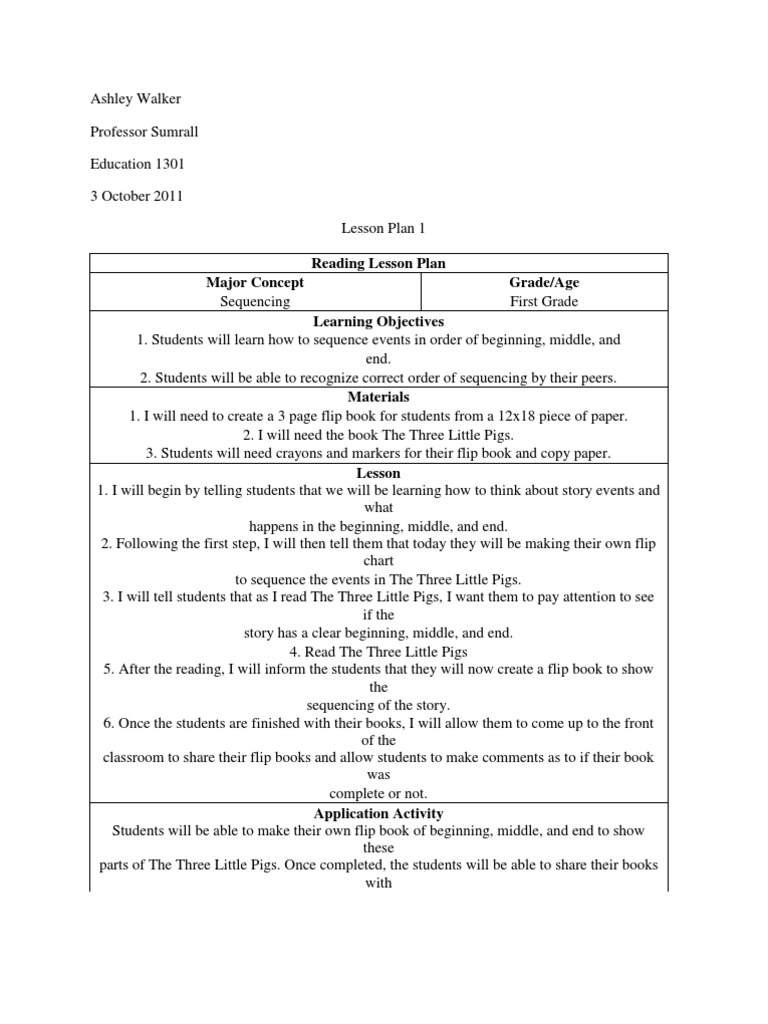 First Grade Sequencing Lesson Plan | PDF | Language Arts & Discipline ...