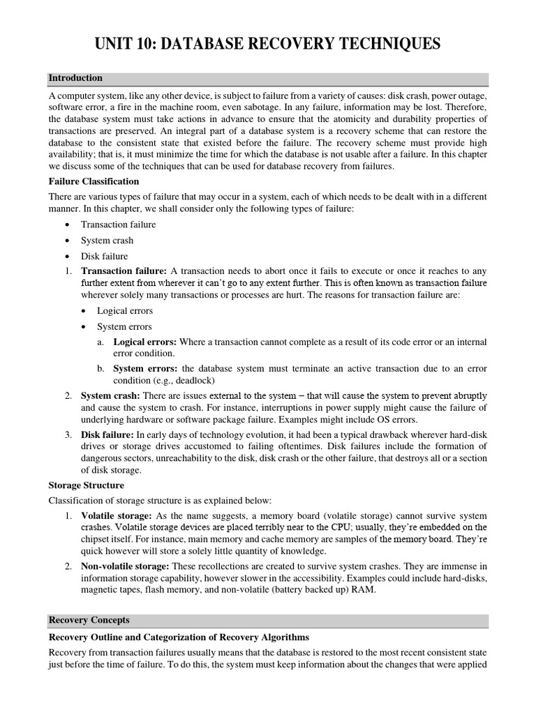 Database recovery techniques pdf computer data storage database