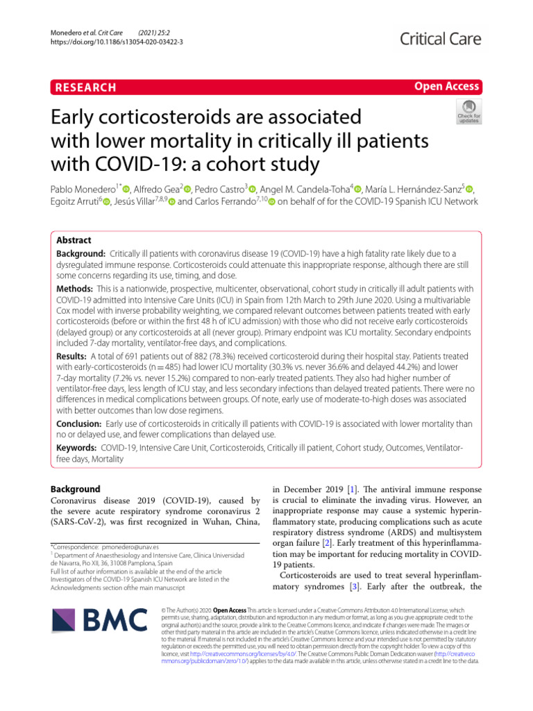Early Corticosteroids Reduce COVID-19 Mortality | PDF | Intensive Care ...
