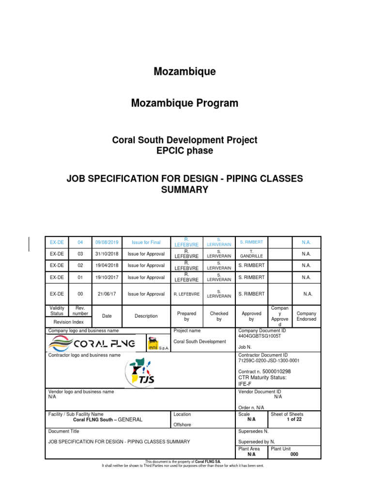4404GGBTSG1005T Job Specification For Design - Piping Classes Summary ...