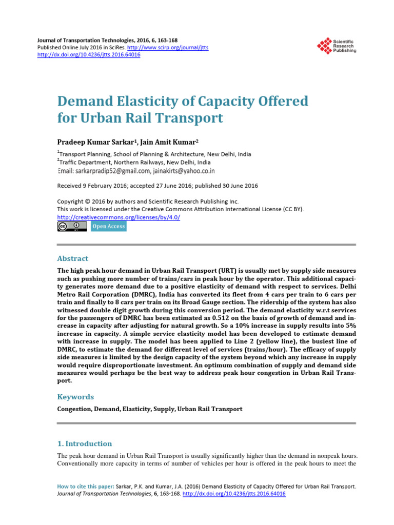 Urban Rail Transport Demand Elasticity | PDF | Demand | Traffic Congestion
