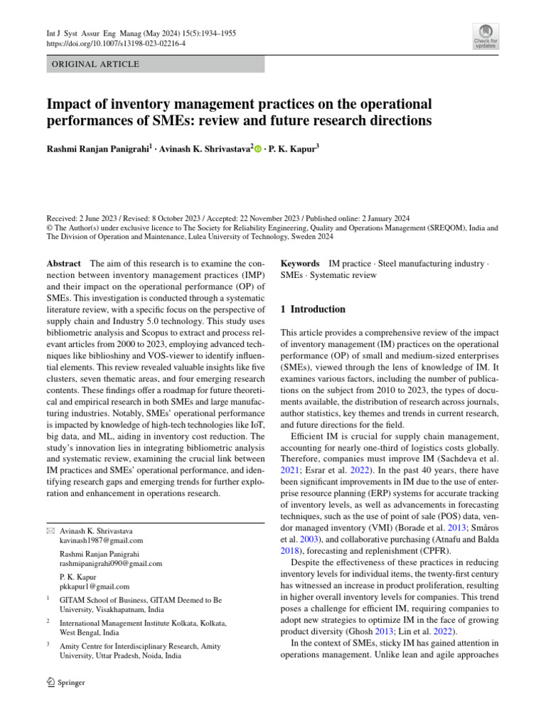 Impact of Inventory Management on SME Performance | PDF | Inventory ...