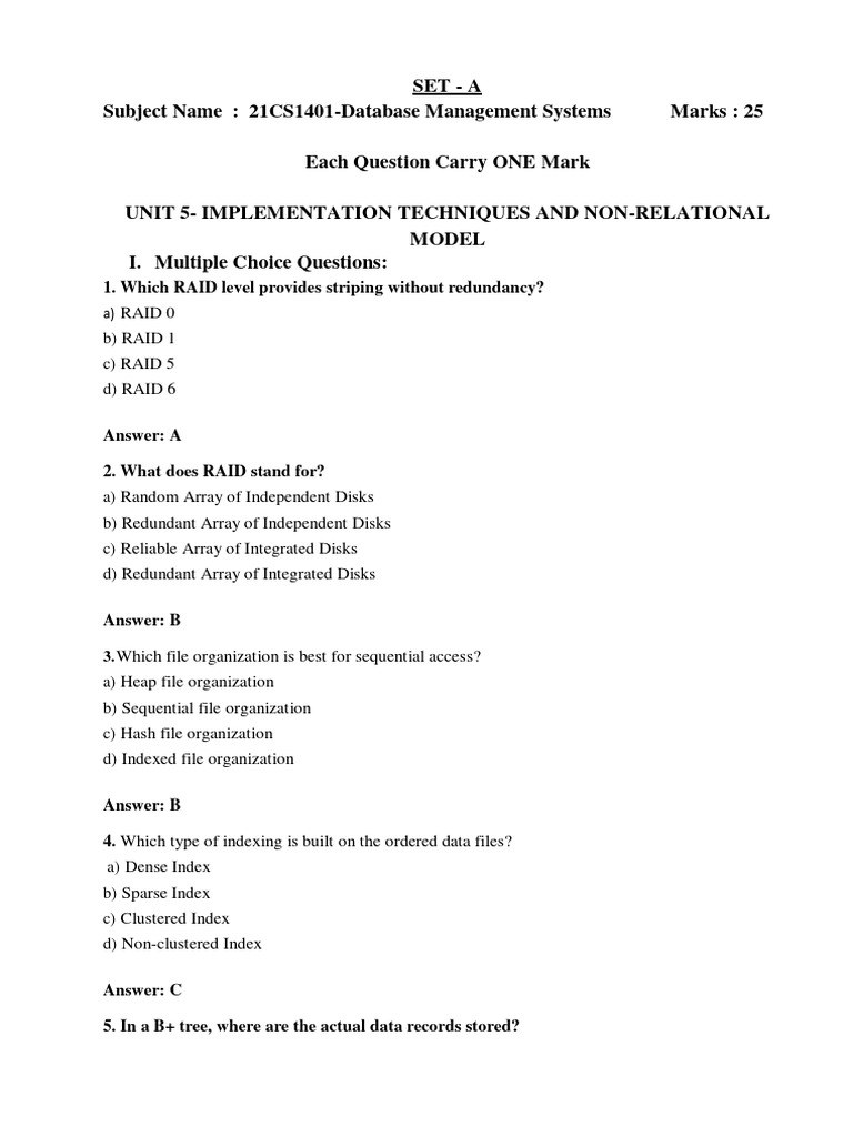 Dbms unit 5 pdf database index no sql