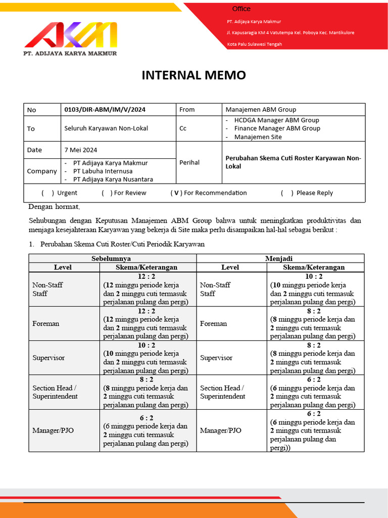 0103 IM Perubahan Skema Cuti Roster | PDF