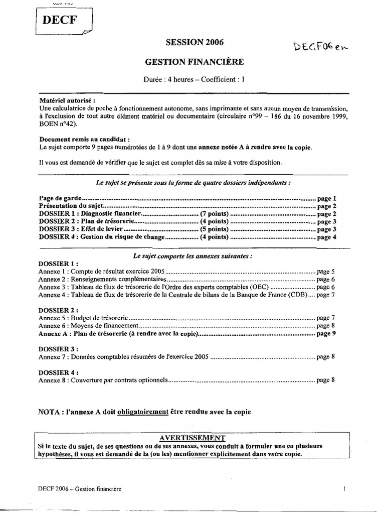 Decf Gestion - Financiere 2006 | PDF