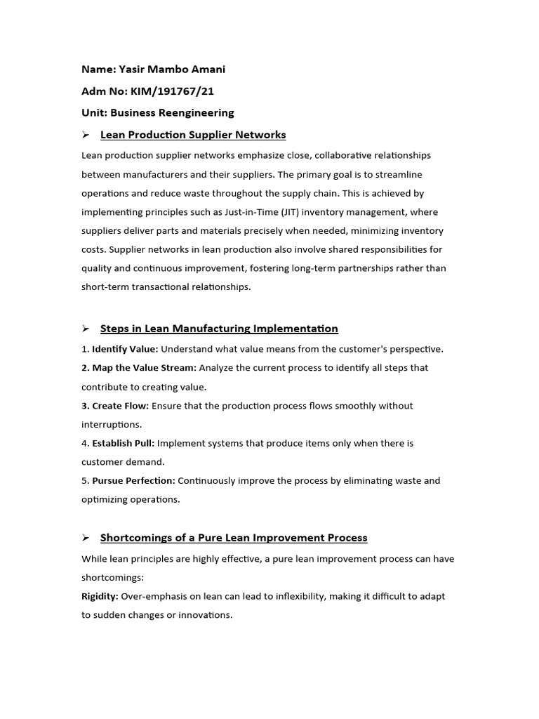 Lean Production and BPR Methodologies | PDF | Lean Manufacturing ...