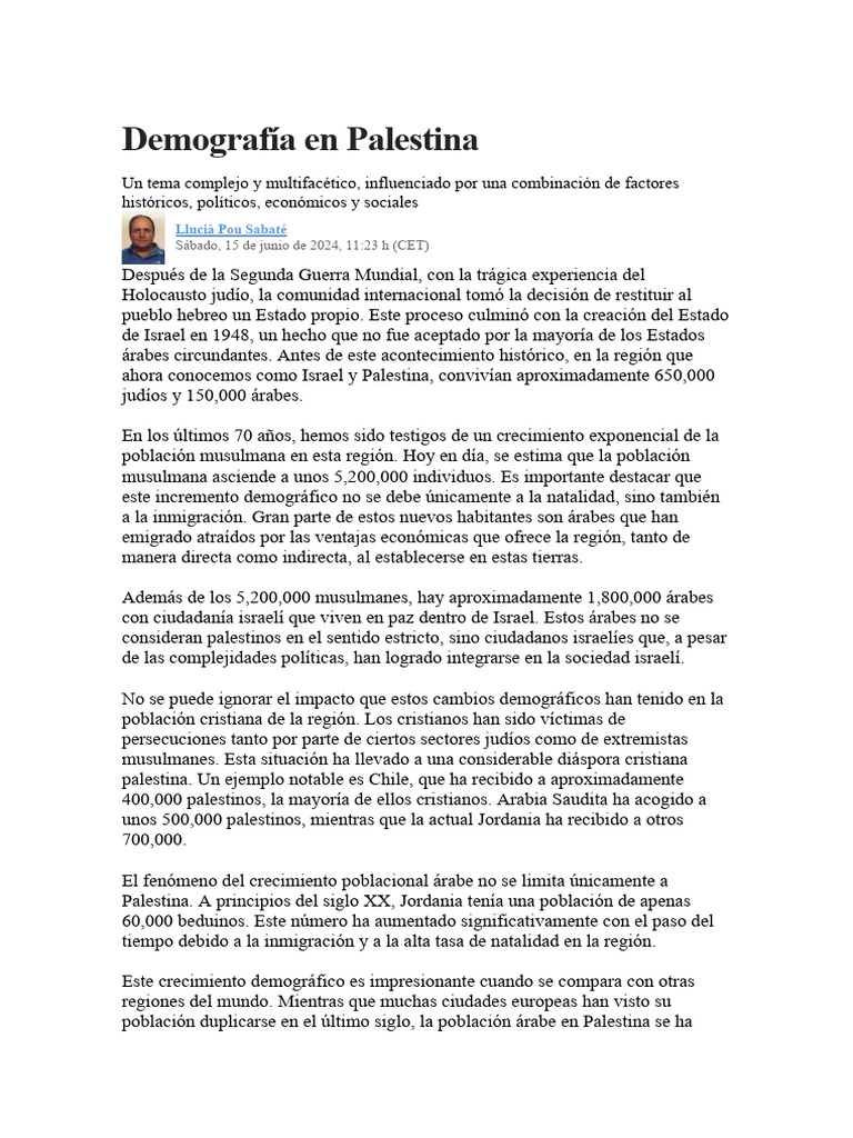 Crecimiento Demográfico en Palestina | PDF | Israel | Política mundial