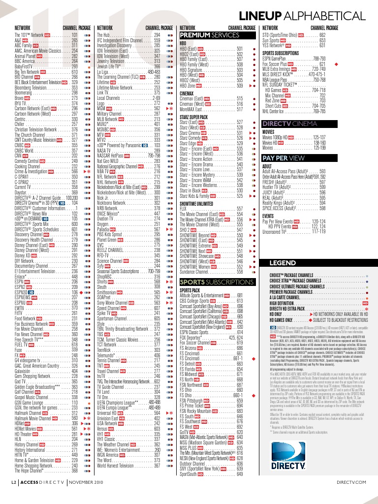 Printable Channel Guide For Directv