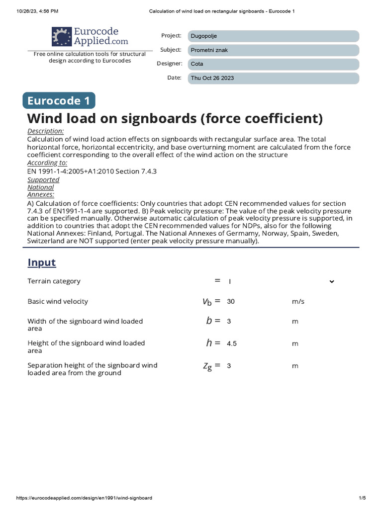 Wind Load Calculation for Signboards | PDF | Force | Wound