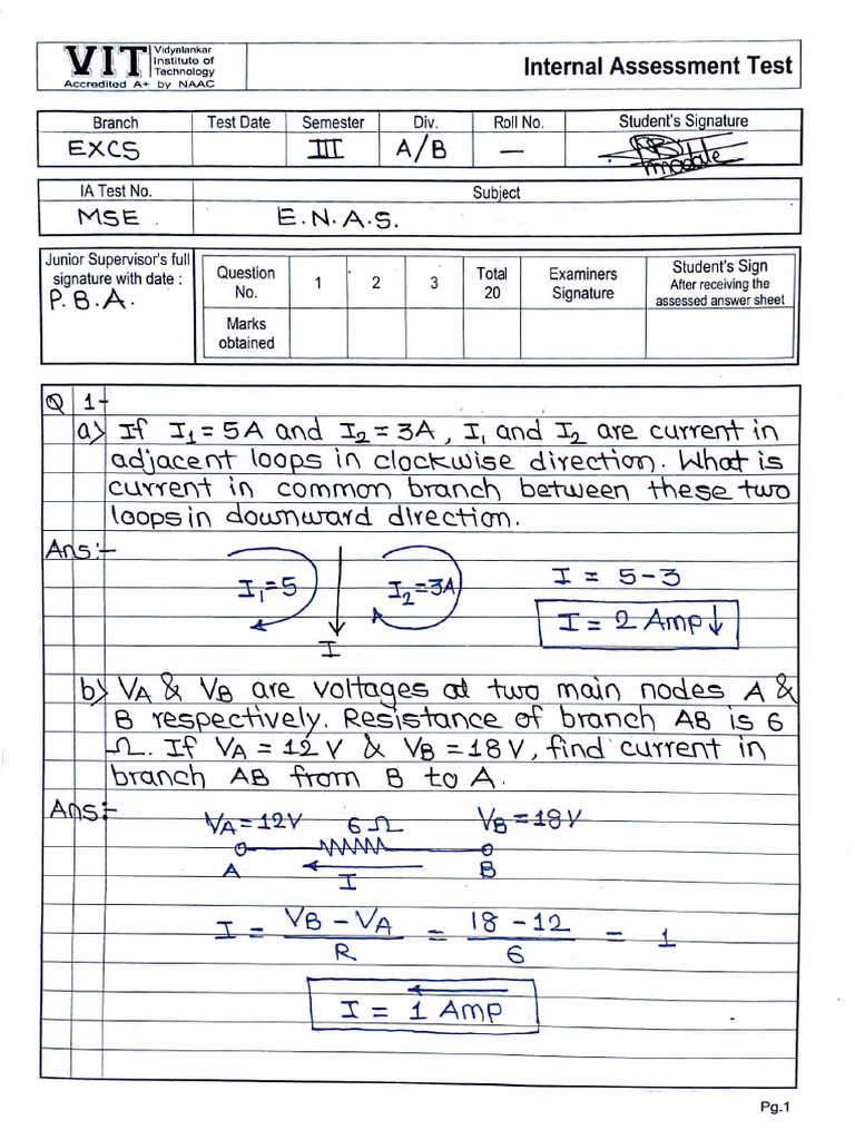 VIT Internal Assessment Test Paper | PDF | Electronic Engineering ...