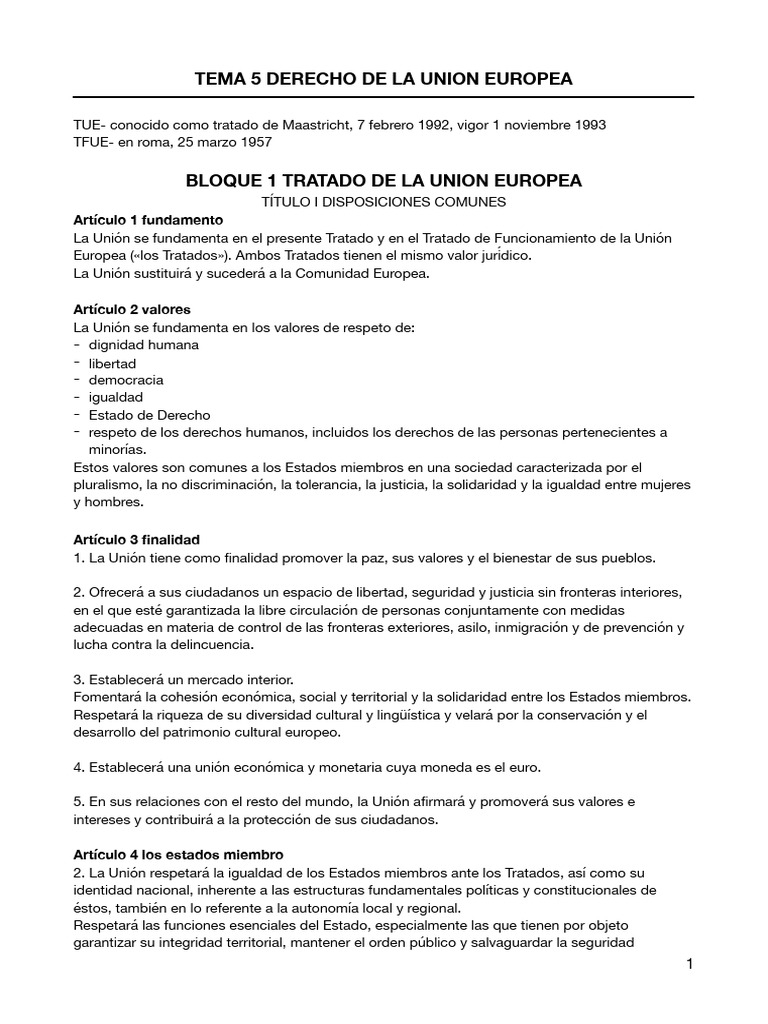 Tema 5 Derecho de La Union Europea: Artículo 1 Fundamento | Descargar ...