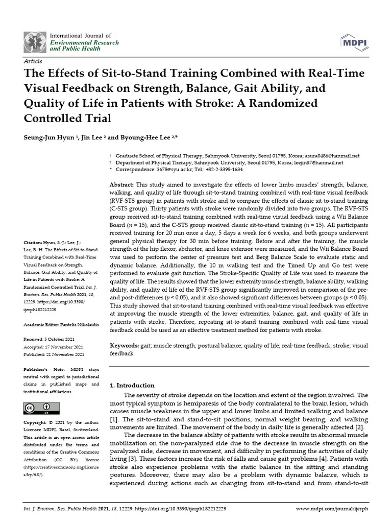 The Effects of Sit-to-Stand Training Combined With | PDF | Balance ...