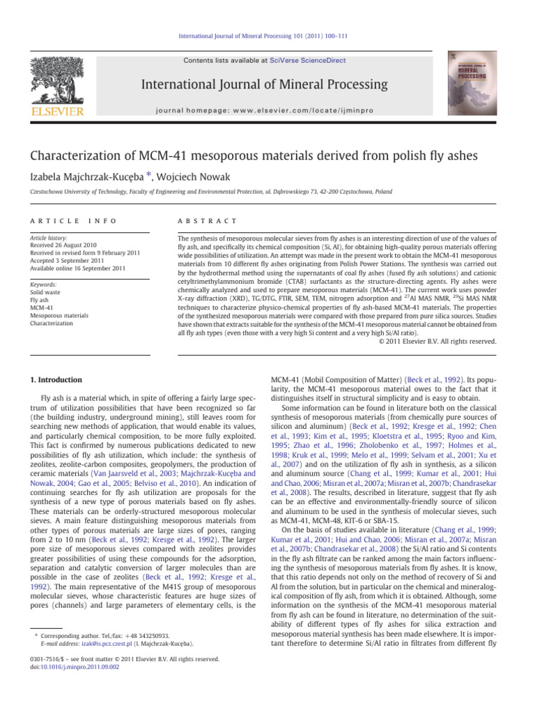 MCM-41 Synthesis from Polish Fly Ash | PDF | Silicon Dioxide | Silicon