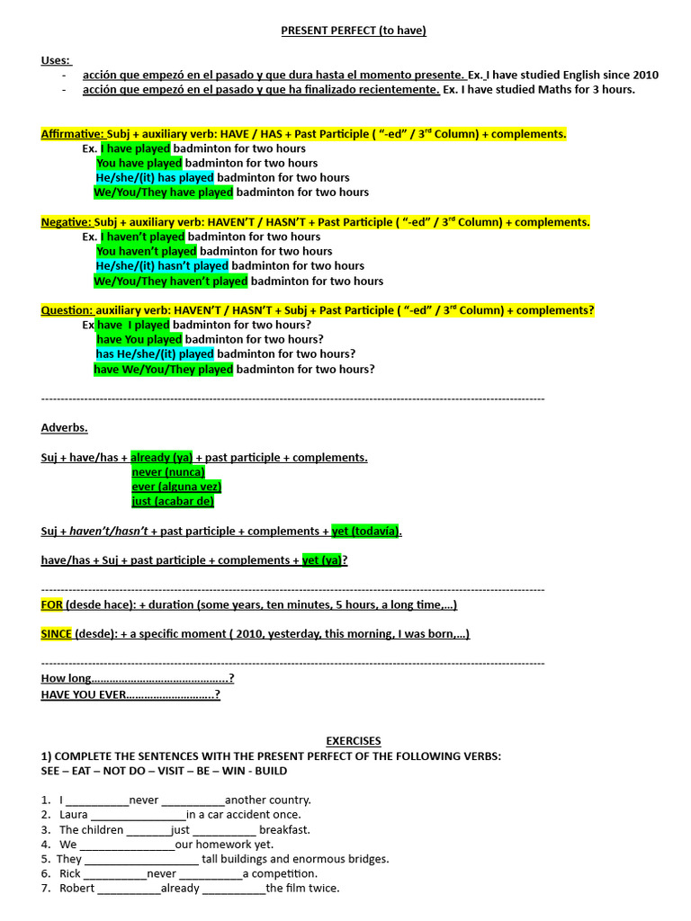 Present Perfect Tense Guide | PDF | Grammar | Language Mechanics