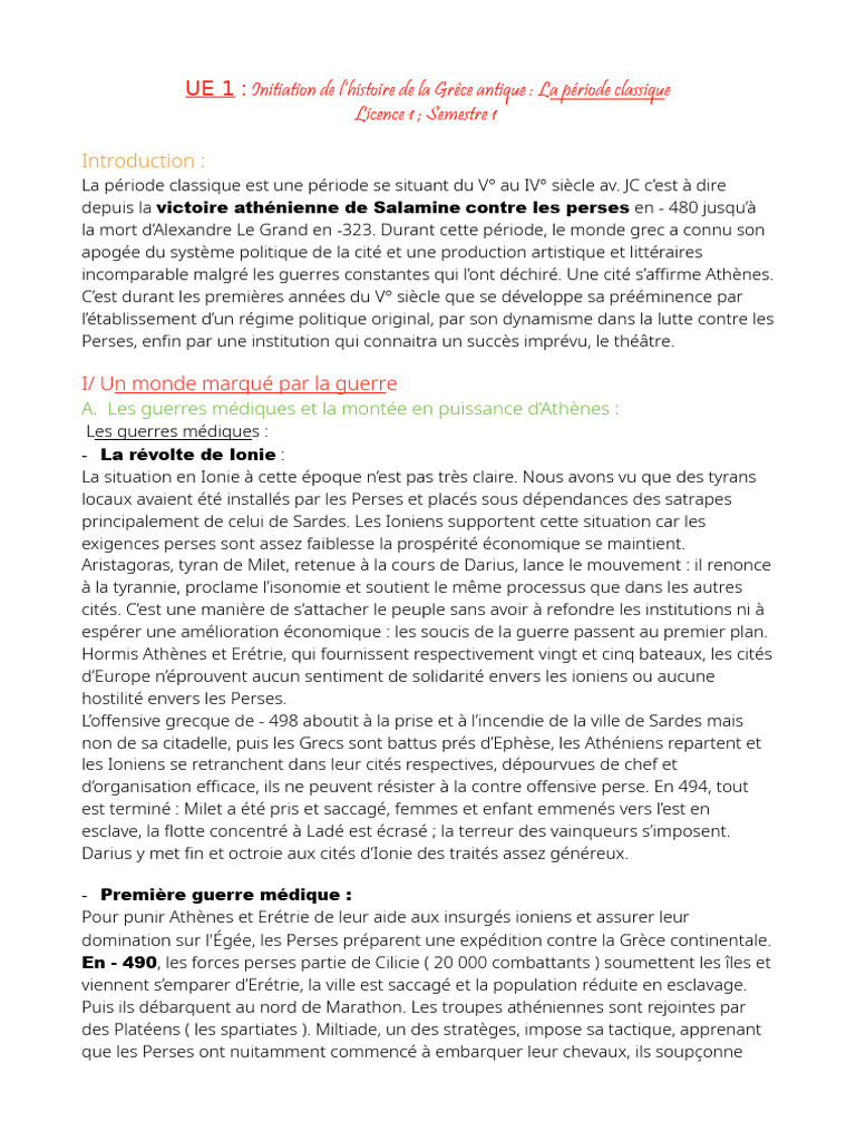 La période classique grecque et ses guerres | PDF | Guerres médiques ...