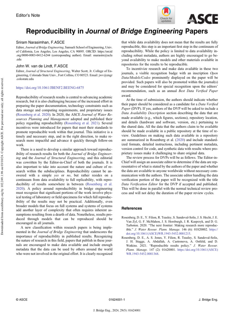 Narasimhan Van de Lindt 2024 Reproducibility in Journal of Bridge ...