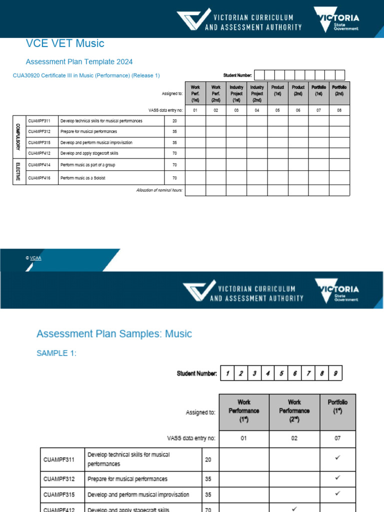 VCE VET Music Assessment Plan 2024 | PDF