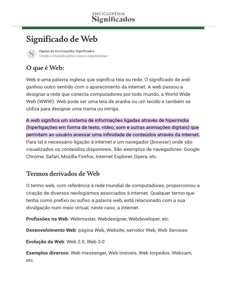 Significado de Web e suas definições | PDF | Arte | Tecnologia e Engenharia