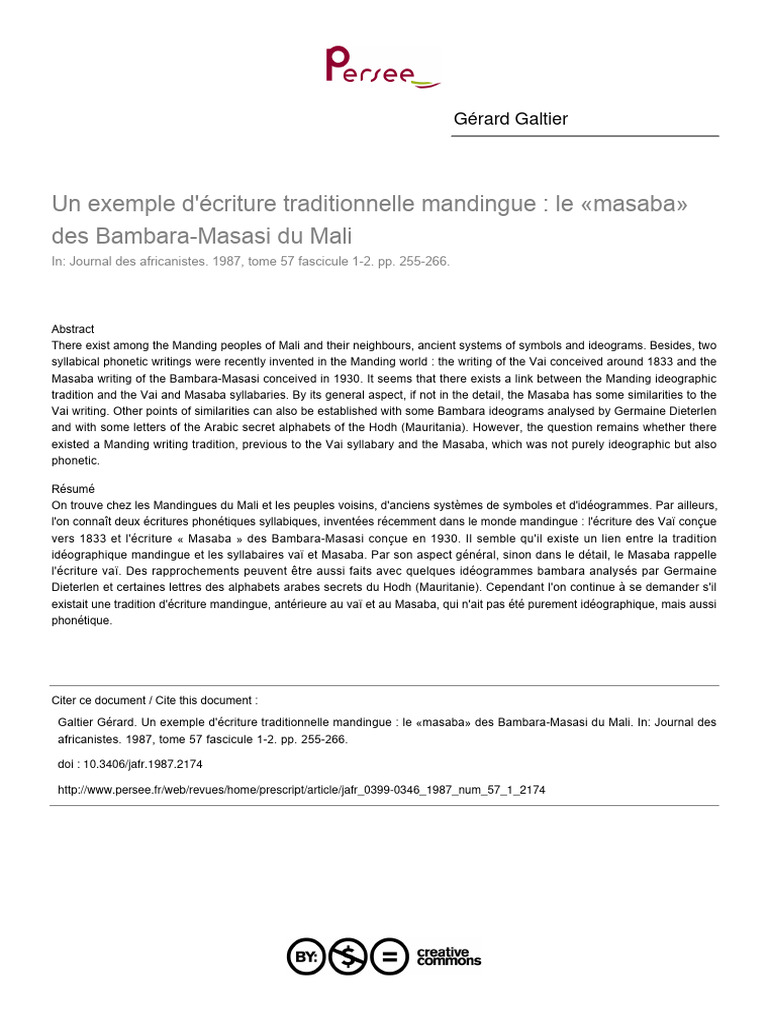 Écriture Masaba des Bambara-Masasi | PDF | Syllabe | Linguistique