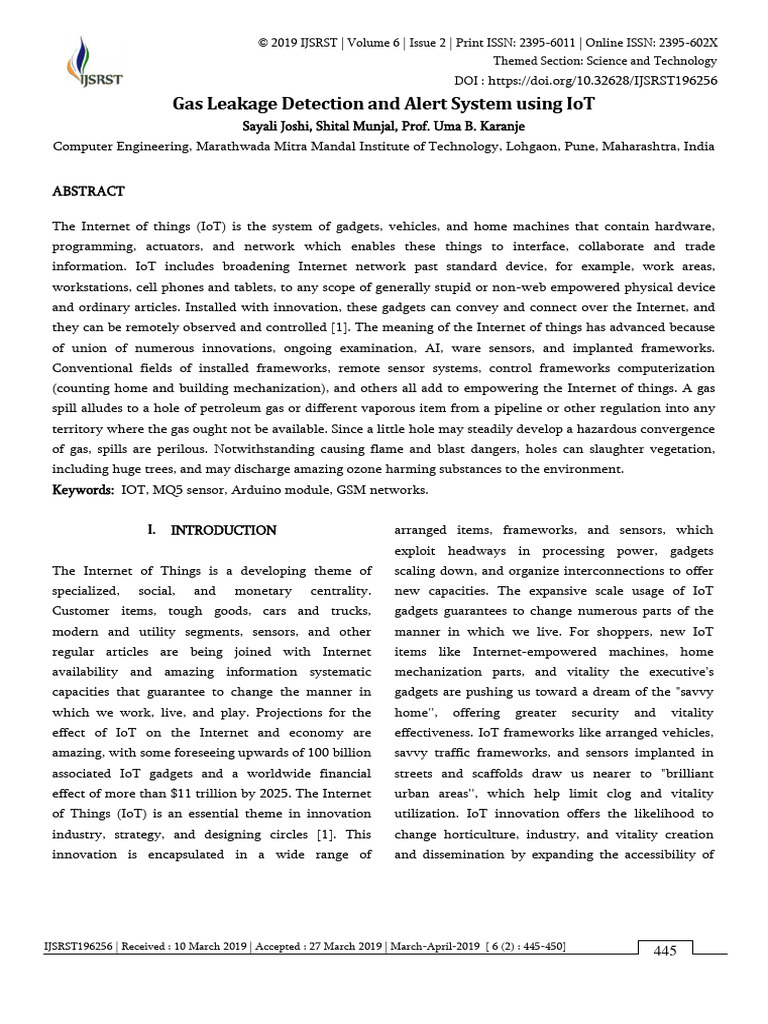 Gas Leakage Detection and Alert System U | PDF | Internet Of Things ...