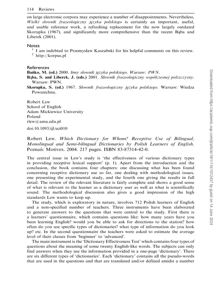 LEW Receptive Dictionary Use | PDF | Multilingualism | Dictionary