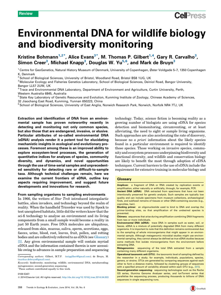 Environmental DNA in Wildlife Monitoring | PDF | Polymerase Chain ...