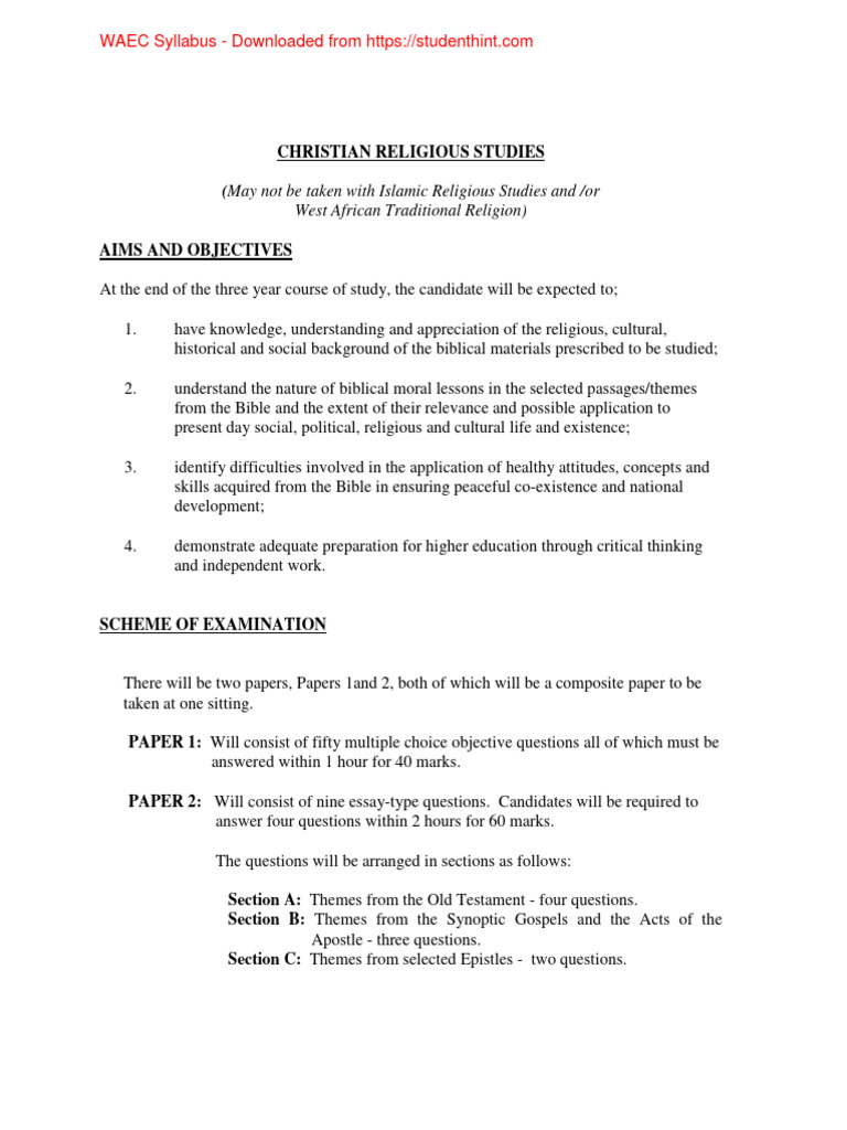 Christian Religious Studies Syllabus | PDF | Gospel Of Mark | Gospel Of ...