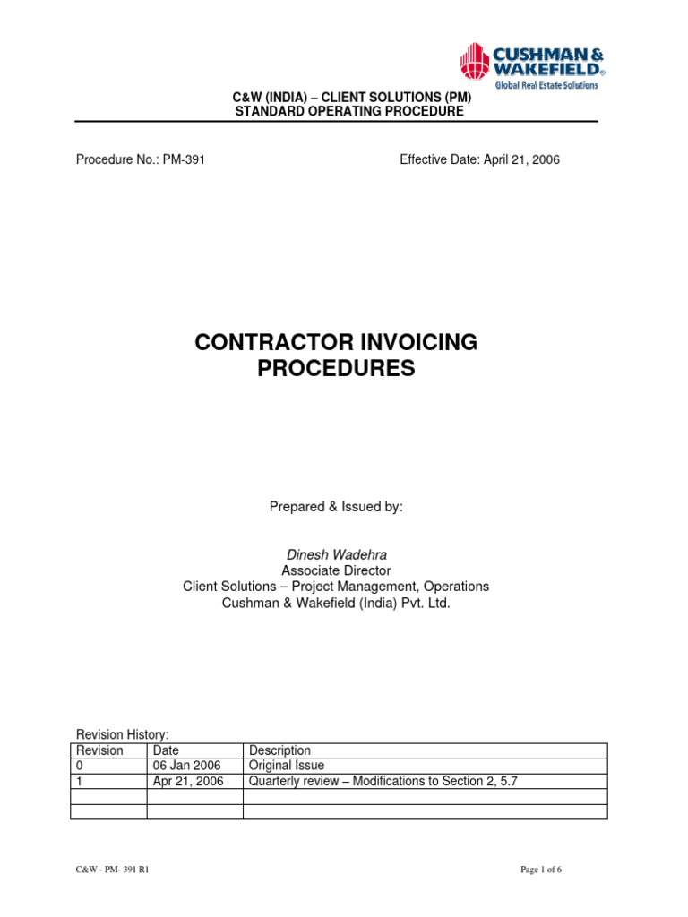 SOP PM 391 Contractor Invoicing Procedures | Download Free PDF ...