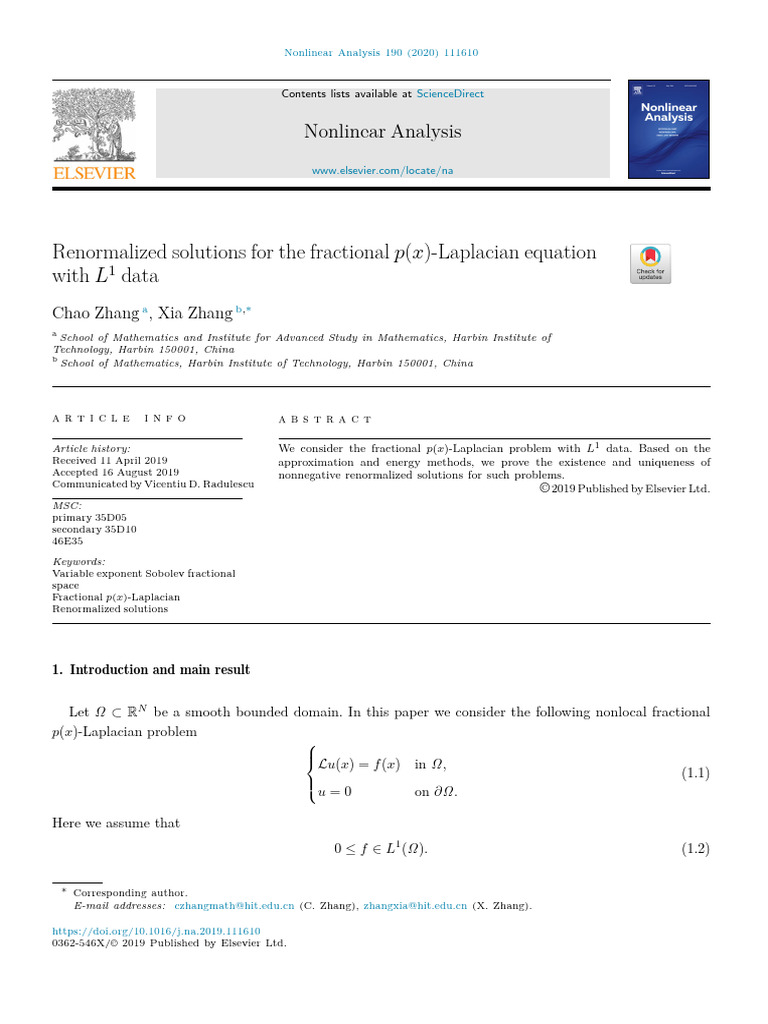 Renormalized Solutions for Fractional p-Laplacian | PDF | Banach Space ...