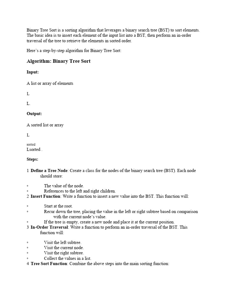 Binary Tree Sort Algorithm | PDF | Applied Mathematics | Theoretical ...