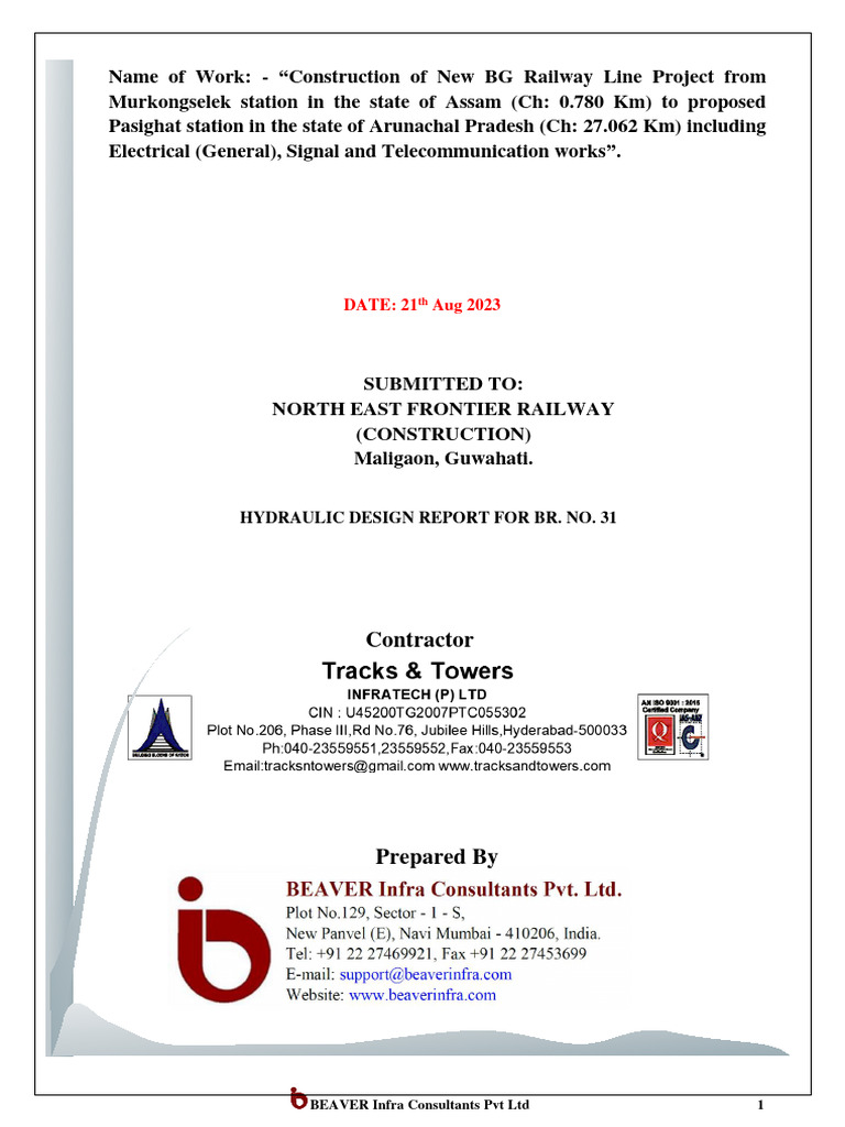 Hydraulic Design Report for BR. No. 31 | PDF | Drainage Basin | Flood