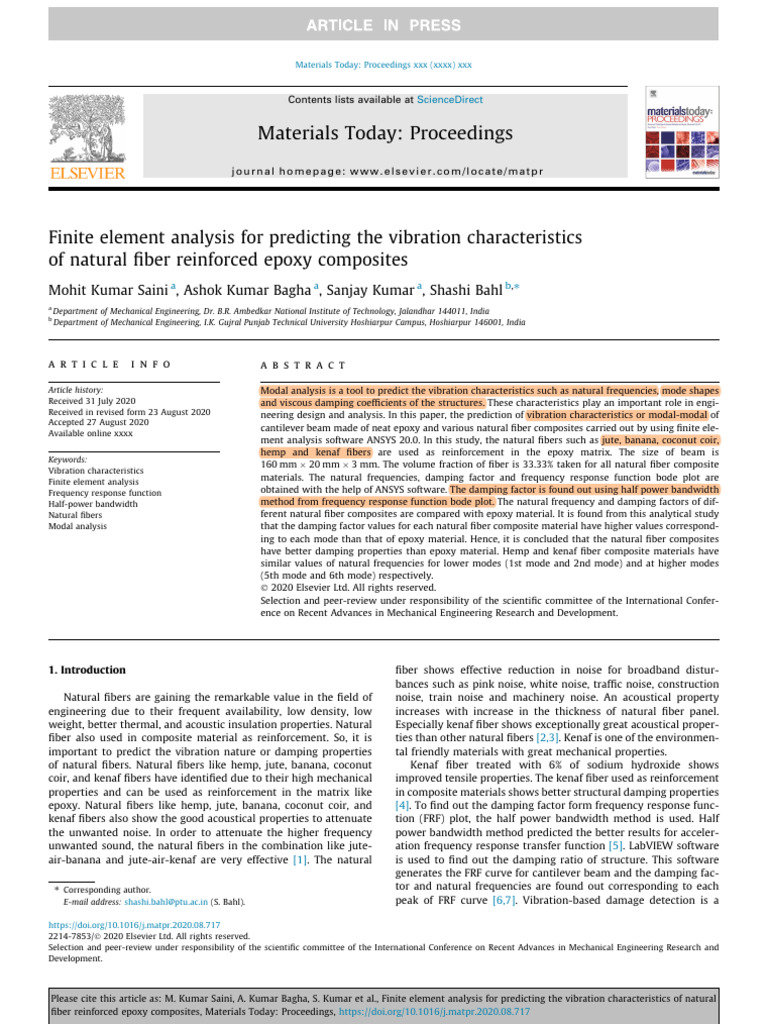 Vibration Analysis of Natural Fiber Composites | PDF | Composite ...