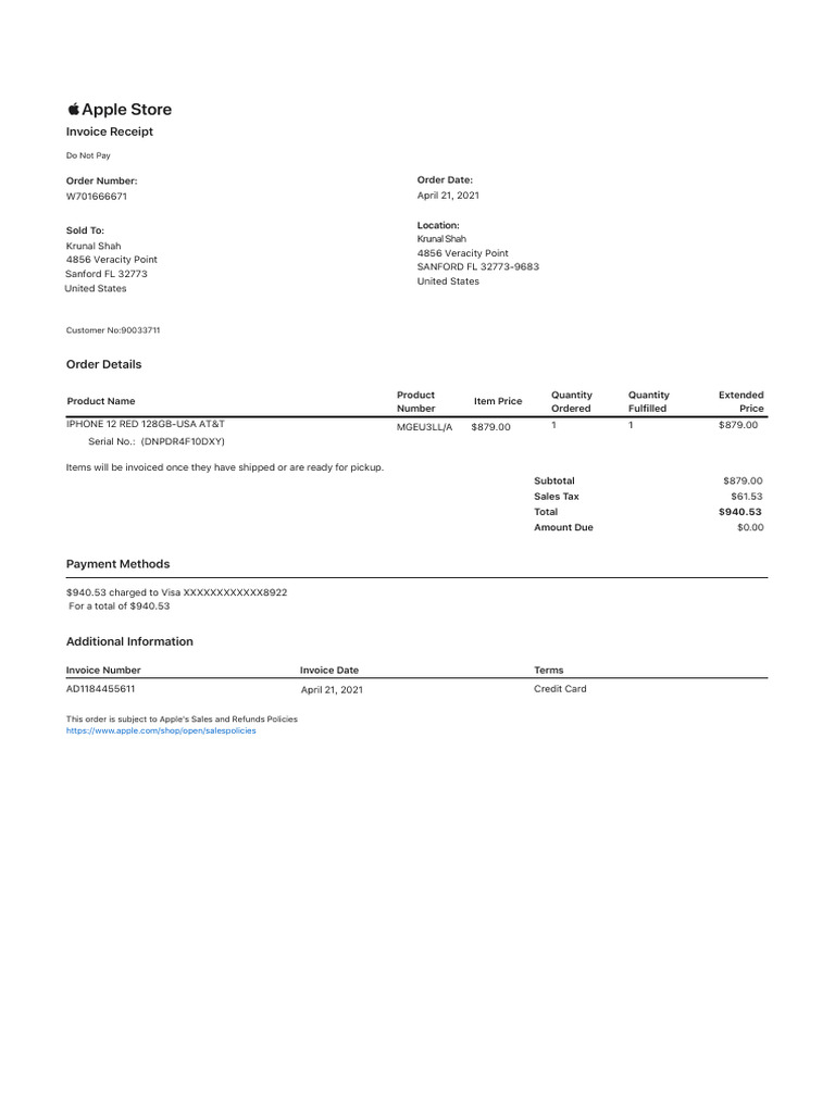 Apple Usa Online Store Invoice 12 Red Sarkar | PDF | Taxes | Business