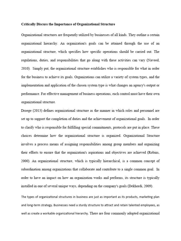 Critically discuss the importance of organizational structure pdf