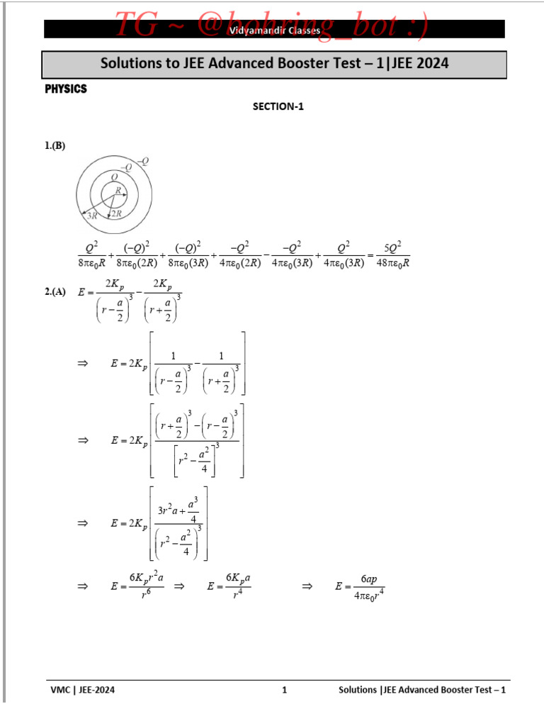 JEE Advanced Booster Test 1 Solutions | PDF
