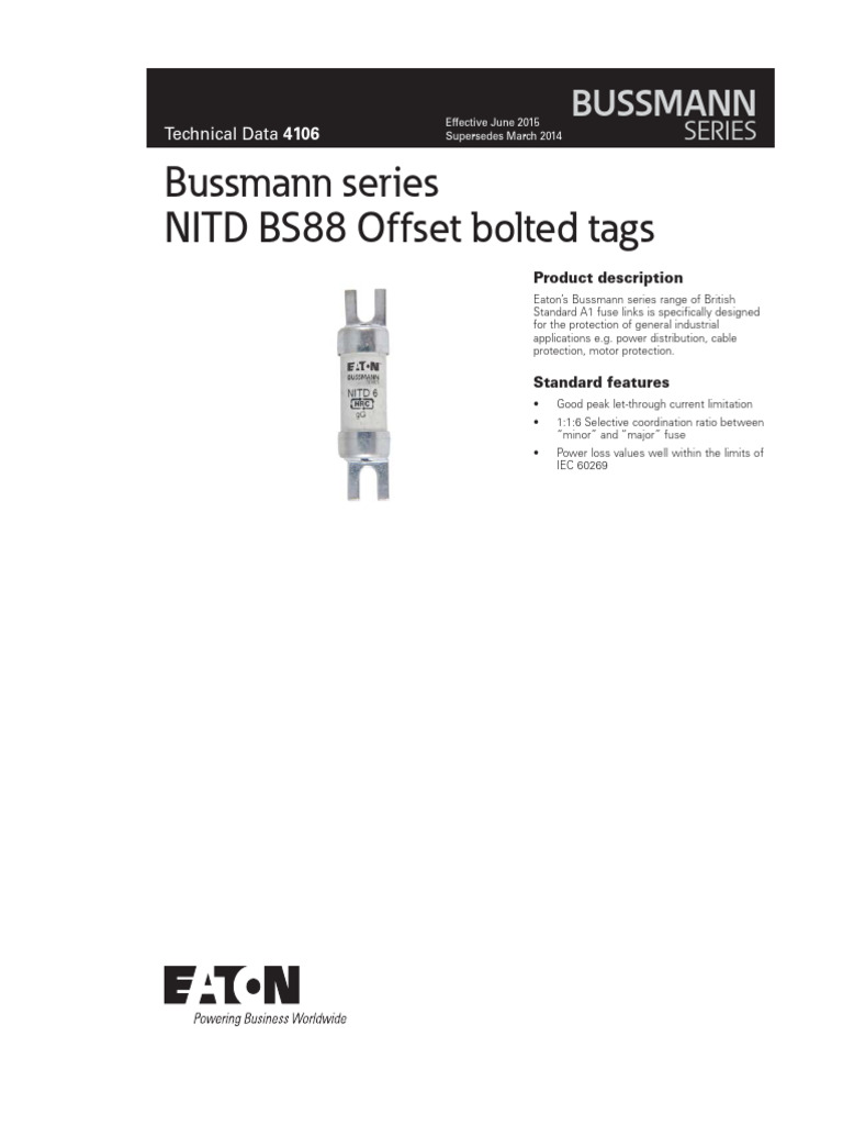 Eaton Bussmann NITD BS88 Fuses Data Sheet & Curves PDF Fuse