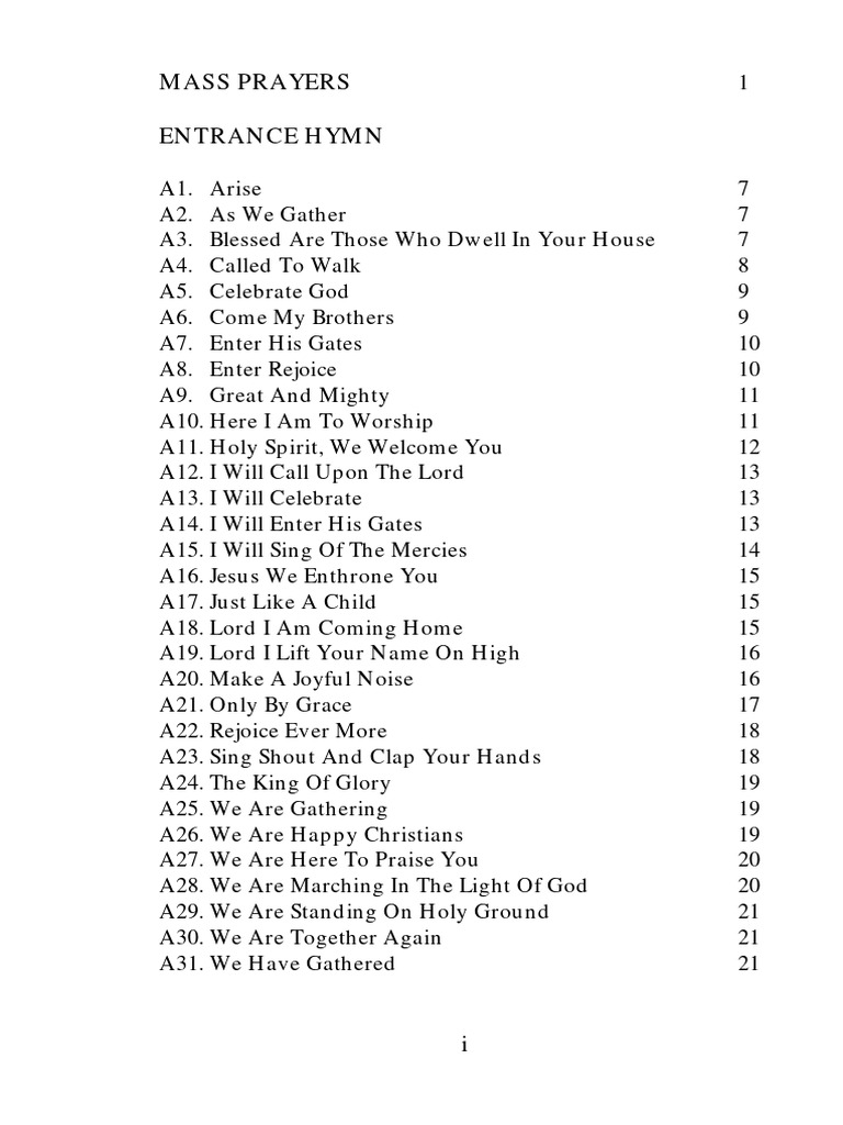 Catholic Mass Hymn Guide | PDF | Christian Worship And Liturgy | Catholic  Liturgy, image size:768x1024