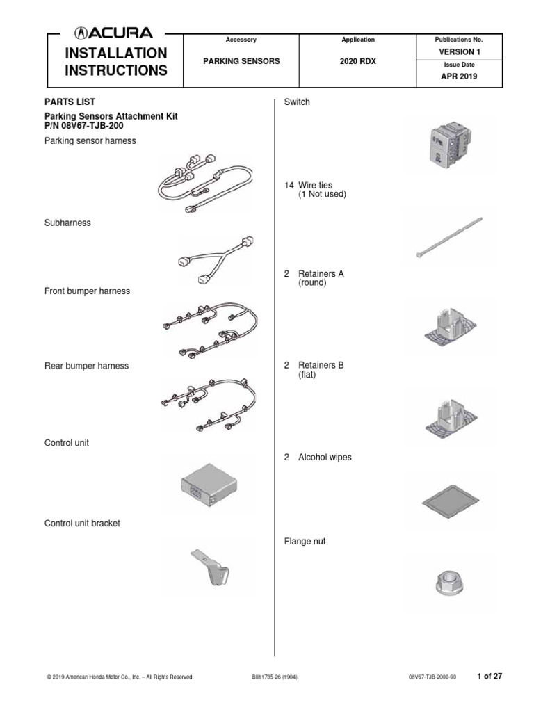 2020 RDX Parking Sensor Installation Guide | PDF | Electrical Connector ...