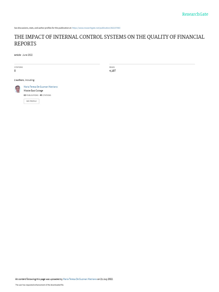 Impact of Internal Controls on Financial Reports | PDF | Internal ...
