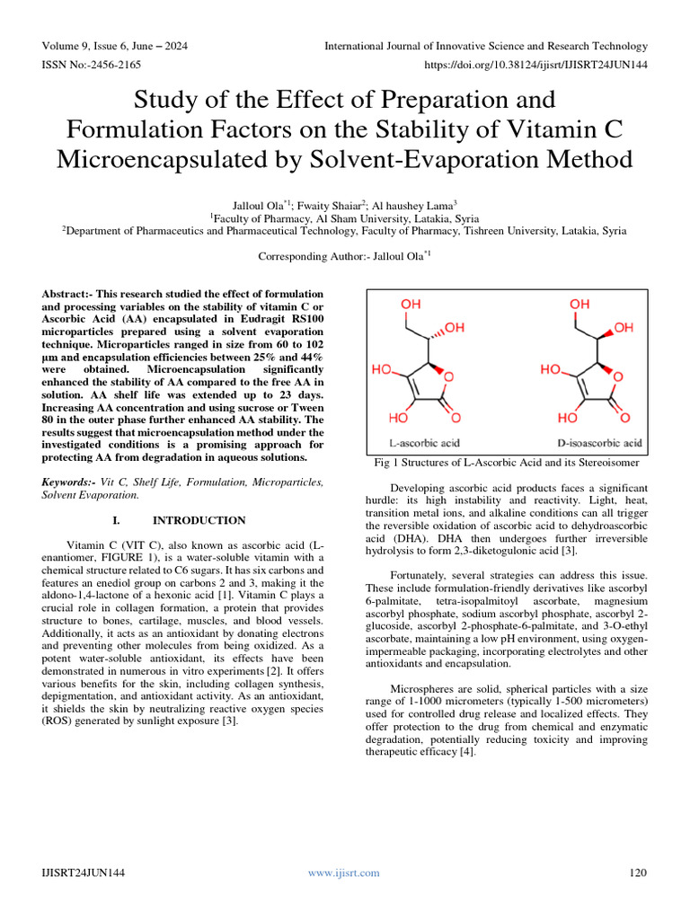 Study of the effect of preparation and formulation factors on the