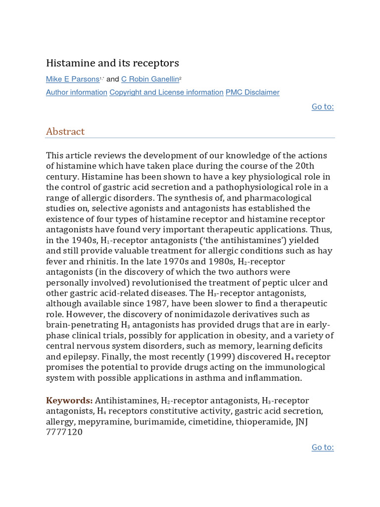 Histamine and Its Receptors | PDF | Receptor Antagonist | Neurochemistry