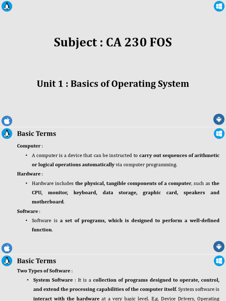 Unit 1 Basic of Operating System - Details | PDF | Operating System ...