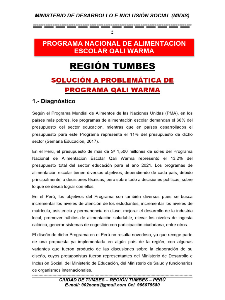 Soluciones para Qali Warma en Tumbes | PDF | Educación de la primera ...