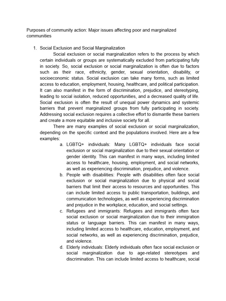 Community Action Against Social Exclusion | PDF | Social Exclusion ...
