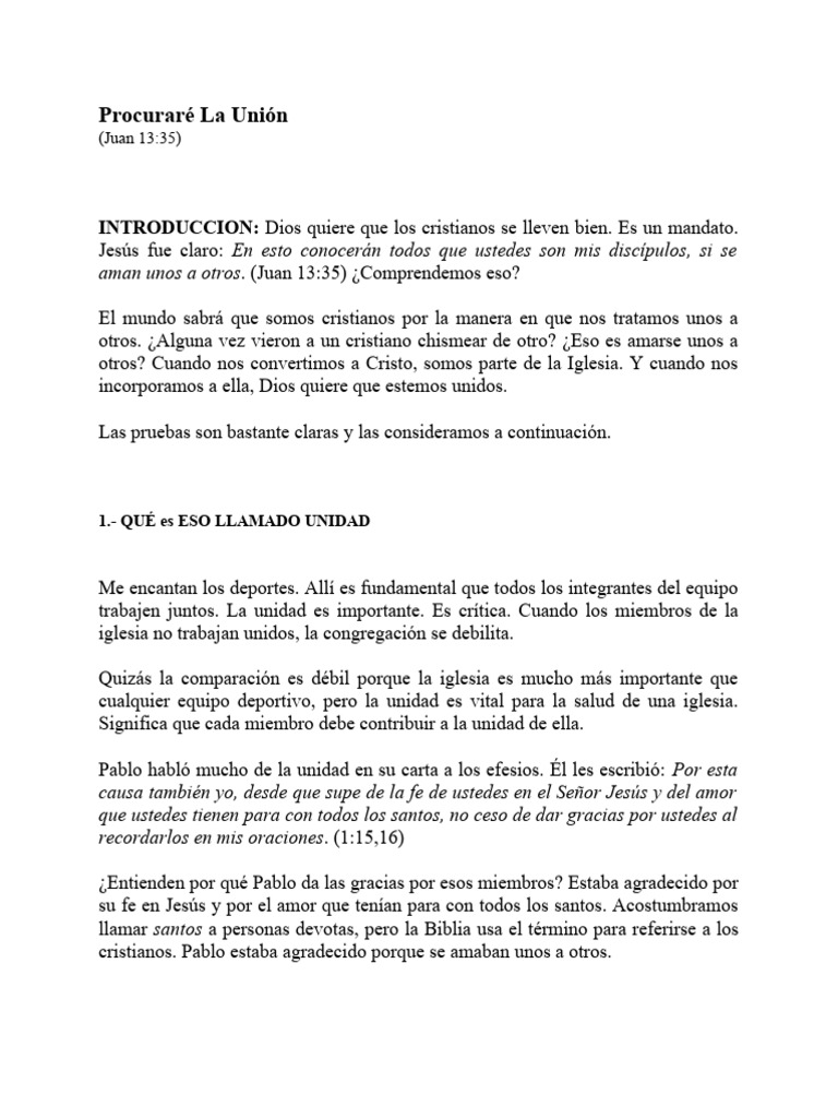 Unidad Cristiana: Clave para la Iglesia | PDF | Cristo (título) | Amor