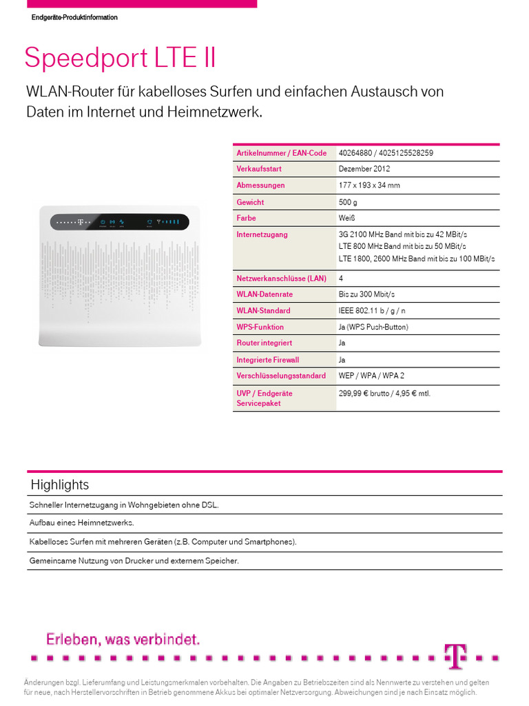 Deutsche Telekom Speedport LTE II Router | PDF